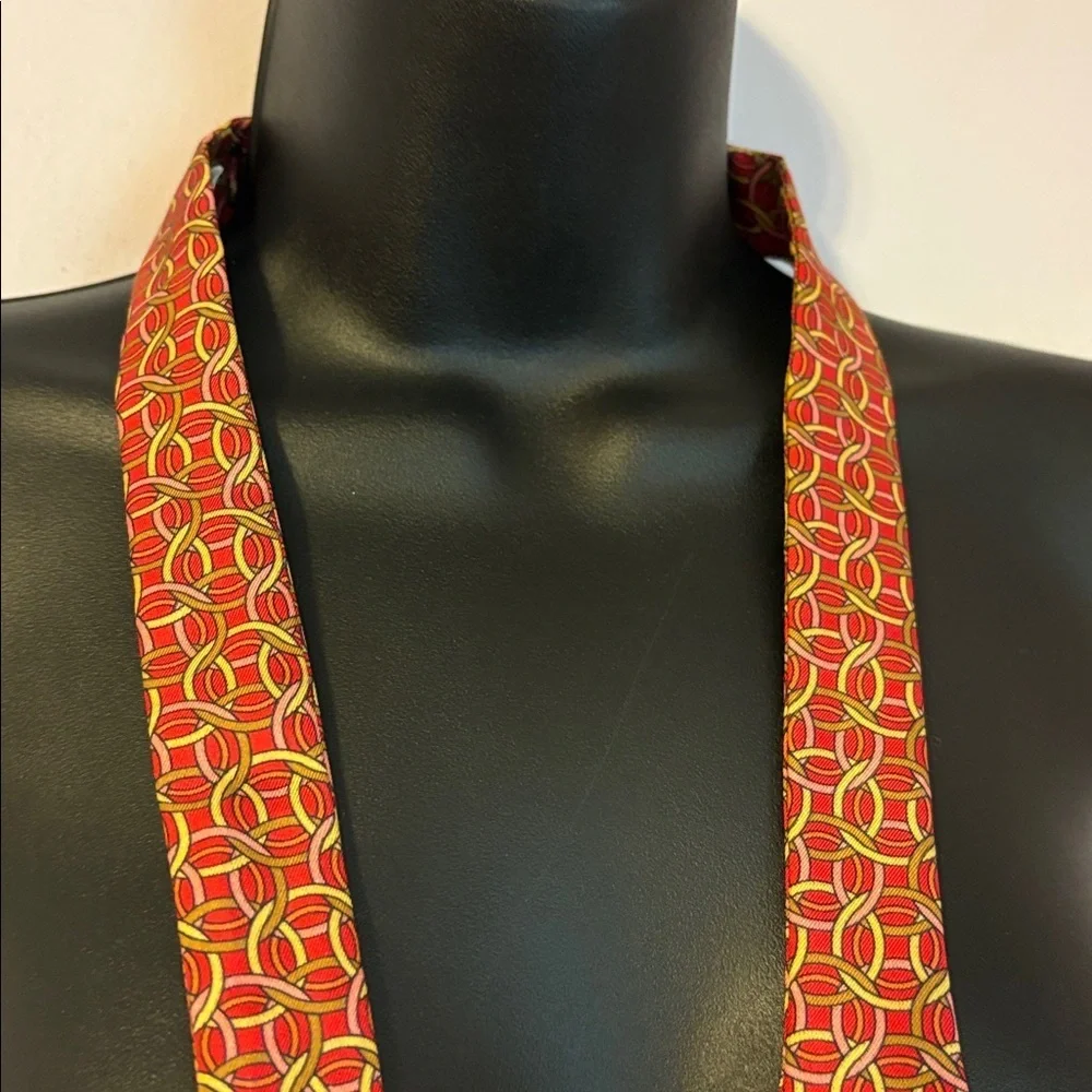Carrot & Gibbs Handmade Pure Silk Red With Geometric Pattern Adjustable Bow Tie